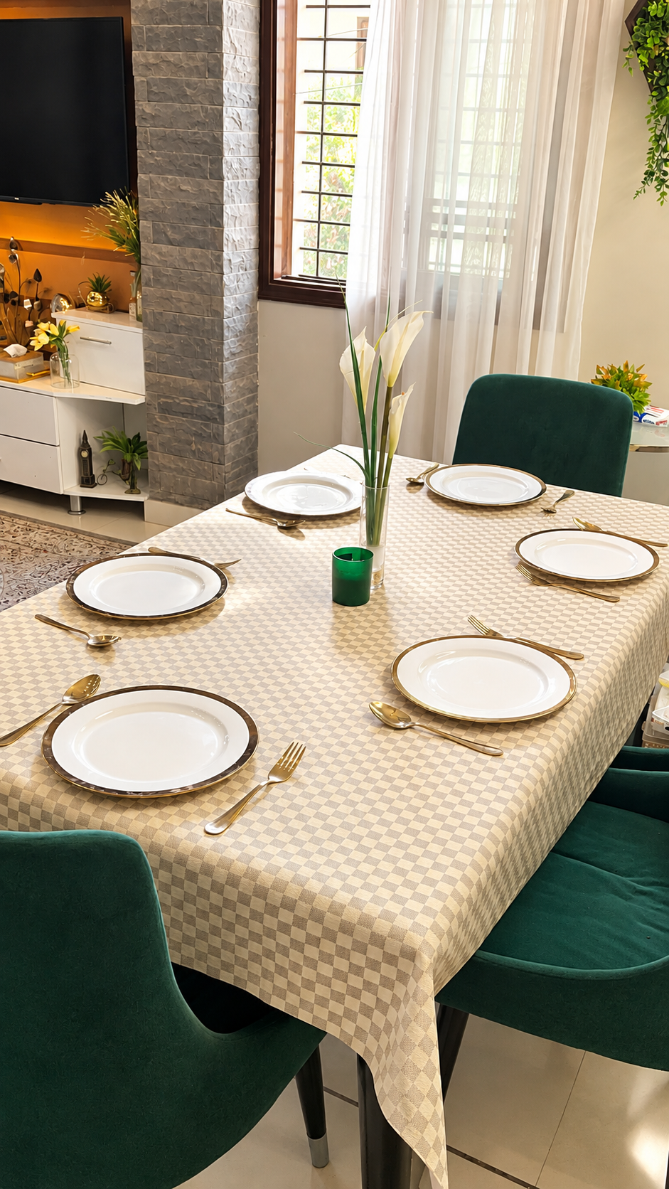 Beige Burberry Check Pattern | PU Leather Table Covers