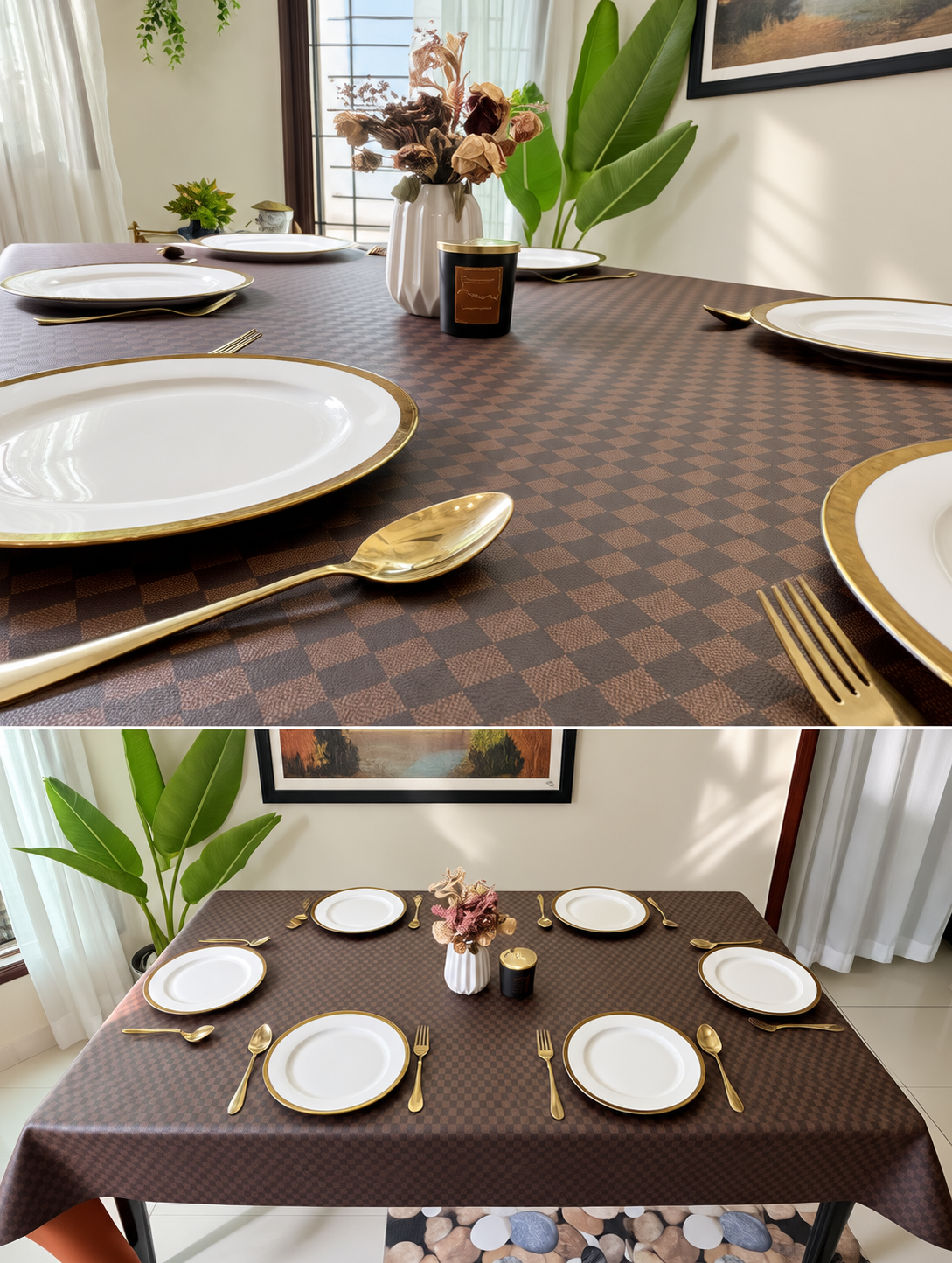 Beige Burberry Check Pattern | PU Leather Table Covers