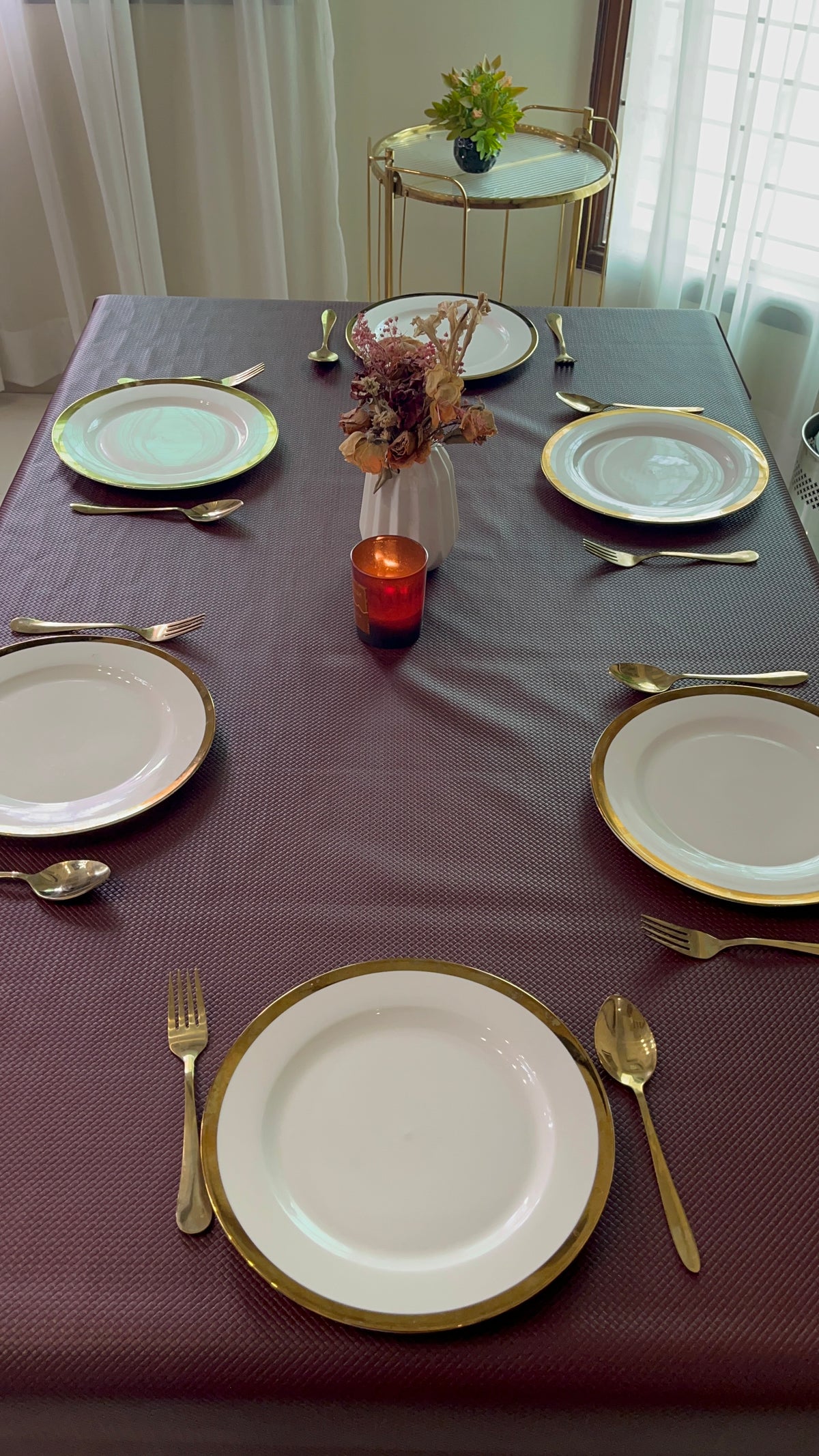 Maroon Woven-Look Pattern | PU Leather Table Covers