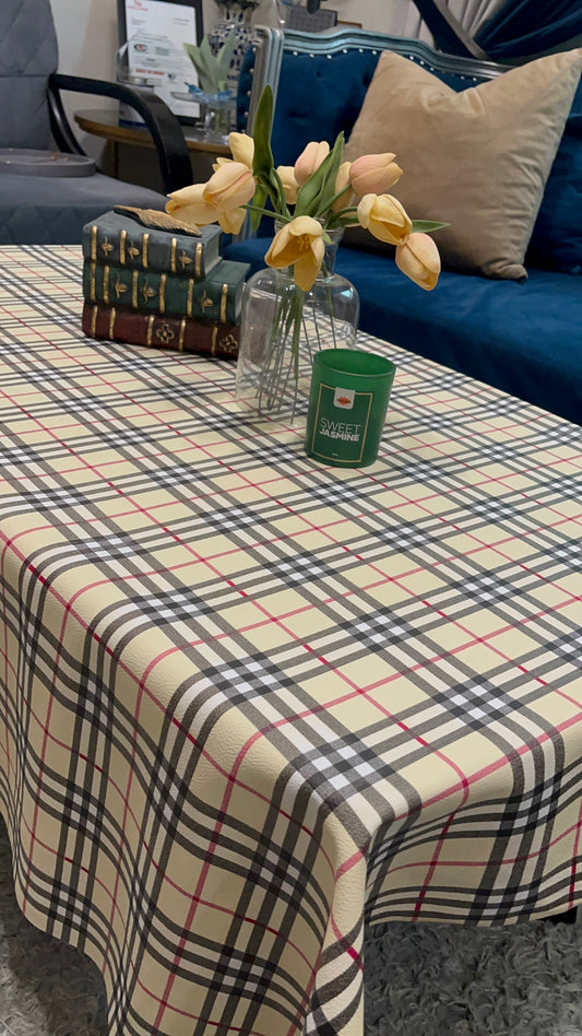 Beige Burberry Check Pattern | PU Leather Table Covers